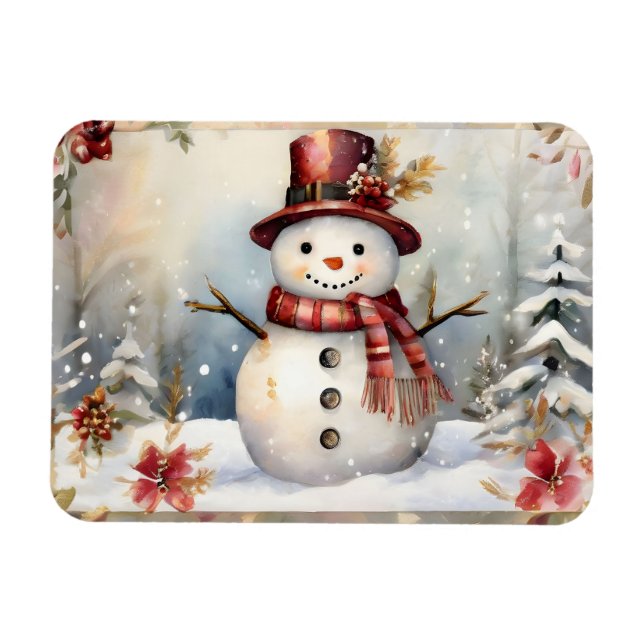 Snowman in einem Red Hat Weihnachten Magnet (Horizontal)