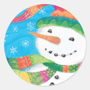 Snowman in farbenfrohen Scarf und Strumpf Hat Runder Aufkleber