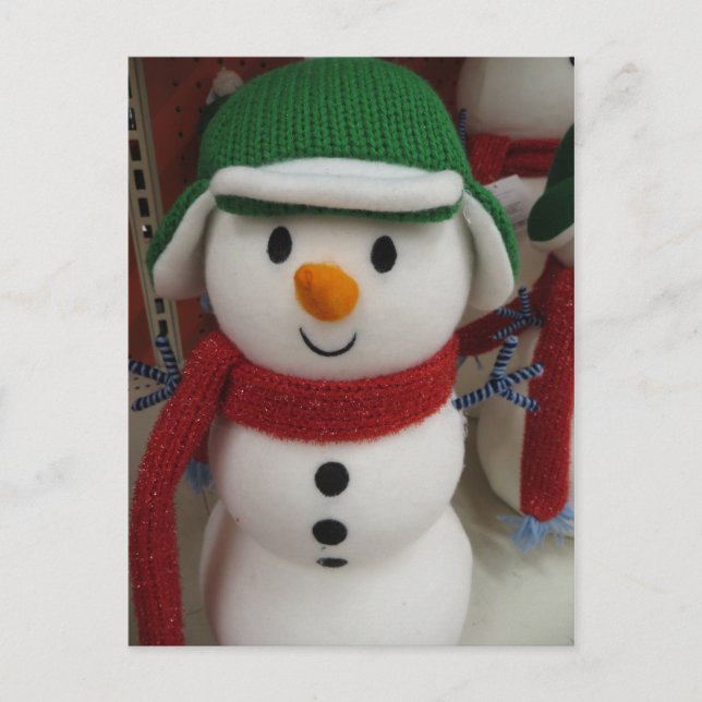Snowman in Green Hat Postkarte (Vorderseite)