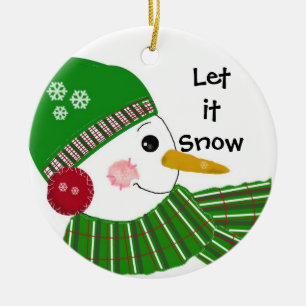 Snowman in Green Hat und Scarf Keramikornament