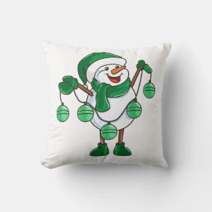 Snowman in Green Scarf   Weihnachtsgeschenk Kissen