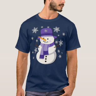 Snowman in Lila Schneeflocken WInter T-Shirt