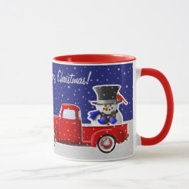 Snowman in Little Red Truck und Bauernhaus Tasse