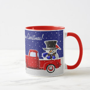 Snowman in Little Red Truck und Bauernhaus Tasse