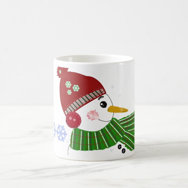 Snowman in Red Hat und Green Scarf Kaffeetasse (Mittel)
