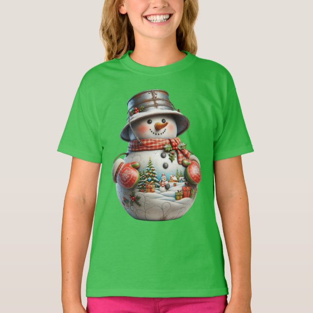  Snowman in Red Scarf, Christmas, Author Natasha U T-Shirt (Vorderseite)