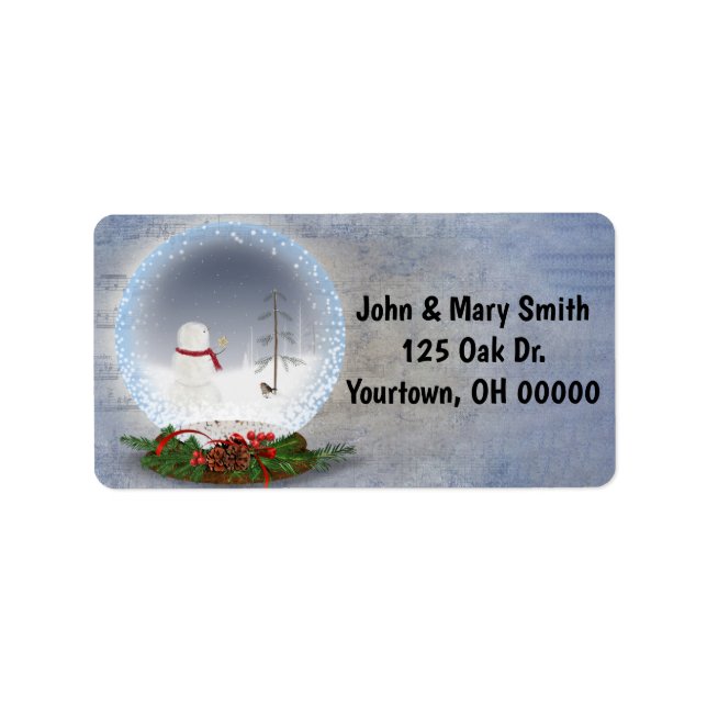 Snowman in Snow Globe Adressaufkleber (Vorne)
