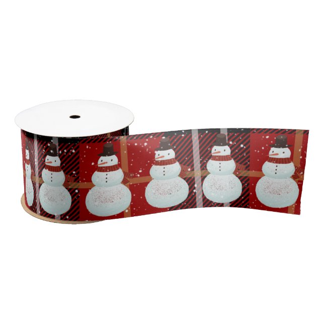 Snowman in Snowflakes Tartan Kariert Satin Ribbon Satinband (Spule)