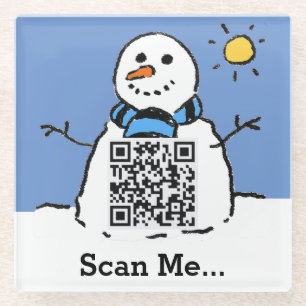 Snowman in Sunshine mit QR-Code Glasuntersetzer