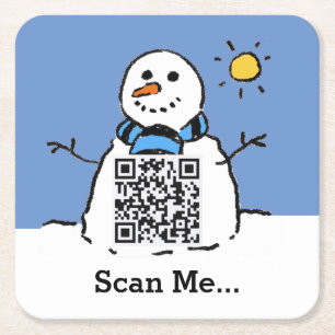 Snowman in Sunshine mit QR-Code Rechteckiger Pappuntersetzer