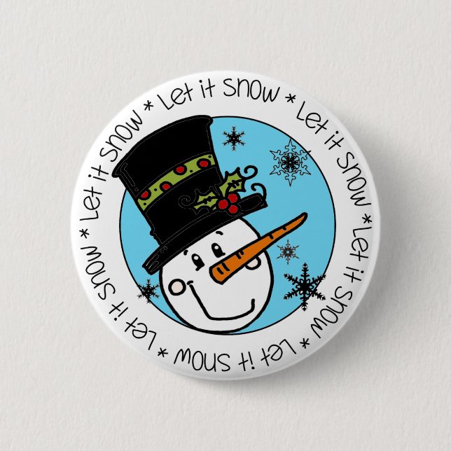 Snowman in Top Hat Let it Snow Button (Vorderseite)