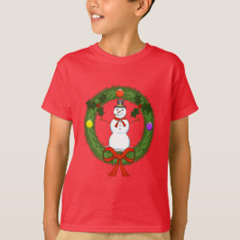 Snowman in Wreath Boys T - Shirt