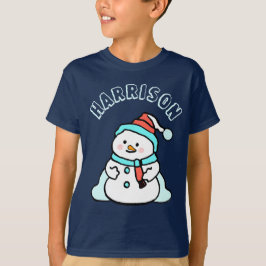 Snowman Individuelle Name Boys Navy Weihnachten T-Shirt