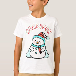 Snowman Individuelle Name Boys White Christmas T-Shirt