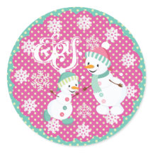 Snowman JoChristmas Snowflakes Round Sticker