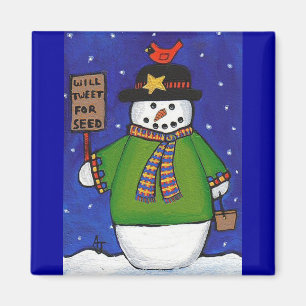 Snowman & Kardinal - Weihnachtsmagnet Magnet