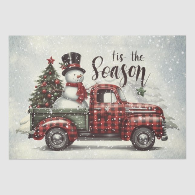 Snowman Kariert Truck Watercolor Winter Weihnachte Seidenpapier (Vorderseite)