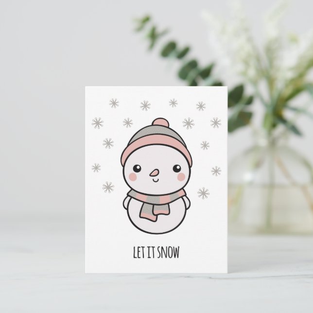 Snowman kawaii ließ es schneien postkarte (Stehend Vorderseite)