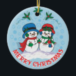 Snowman Keramik Ornament<br><div class="desc">Dies ist ein einzigartiges "One Of A Kind" Schneemann Weihnachtsschmuck! Herr & Mrs. Frosty Der Schneemann macht einen zauberhaften Weihnachtsspaziergang durch ein Schneewinterwunder! Originelle Kunstmalerei des Künstlers Kerry Miller.</div>