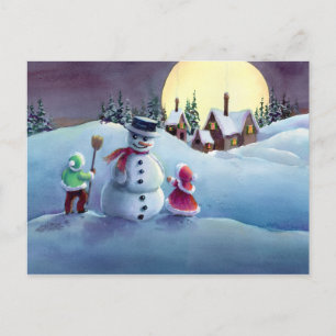 SNOWMAN & KIDS VON SHARON SHARPE FEIERTAGSPOSTKARTE