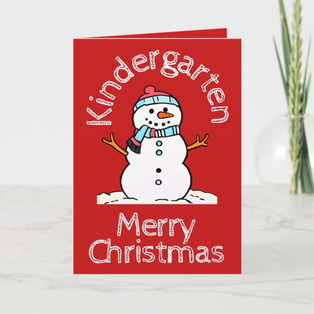 Snowman Kindergarten Weihnachtsaktivitäten Rote Ak Feiertagskarte (Vorderseite)