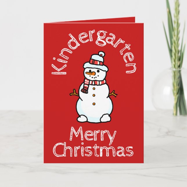 Snowman Kindergarten Weihnachtsaktivitäten Rote Ak Feiertagskarte (Vorderseite)