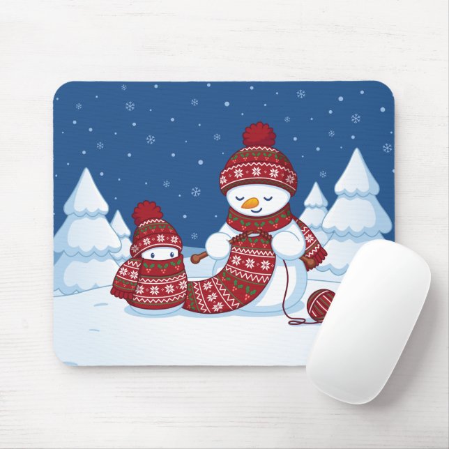 Snowman Knitting Christmas Scarf Mousepad (Mit Mouse)