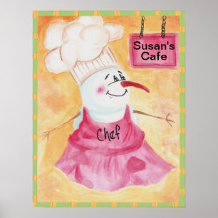 Snowman-Koch in Schürze & Koch Hut-Poster Poster