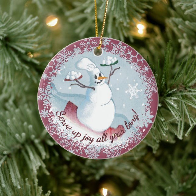 Snowman Koch kulinarischer Feinschmecker Weihnacht Keramik Ornament (Baum)