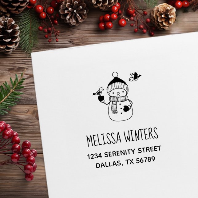 Snowman lächeln in geputztem Hut und Scarf Adresse Gummistempel (Von Creator hochgeladen)