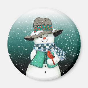 Snowman lächeln, Kardinal in einem Schneesturm Mag Magnet