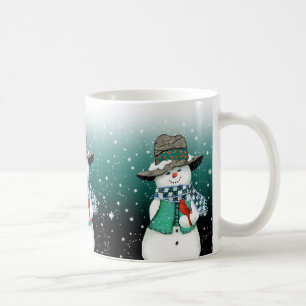 Snowman lächeln, Kardinal in einer Tasse des Schn