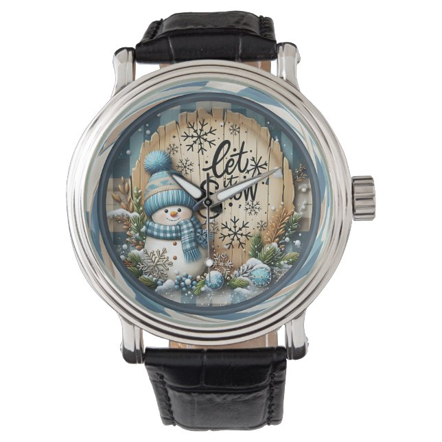 Snowman Let It Snow Blue Armbanduhr (Vorderseite)