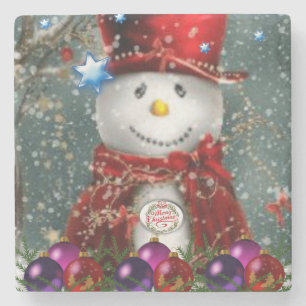 Snowman Marbella Stone Untersetzer Weihnachten
