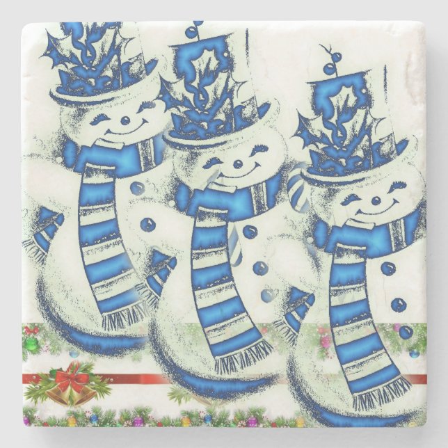 Snowman Marble Stone Untersetzer Weihnachten (Vorderseite)