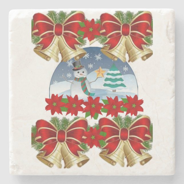 Snowman Marble Stone Untersetzer Weihnachten (Vorderseite)