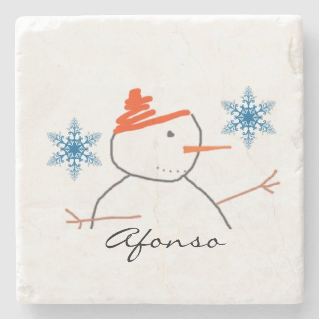 Snowman Marble Stone Untersetzer Weihnachten (Vorderseite)
