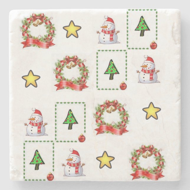 Snowman Marble Stone Untersetzer Weihnachten (Vorderseite)