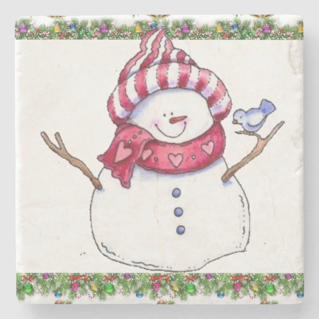Snowman Marble Stone Untersetzer Weihnachten (Vorderseite)