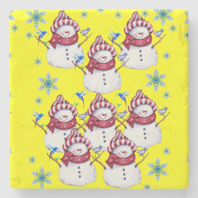 Snowman Marble Stone Untersetzer Weihnachten (Vorderseite)