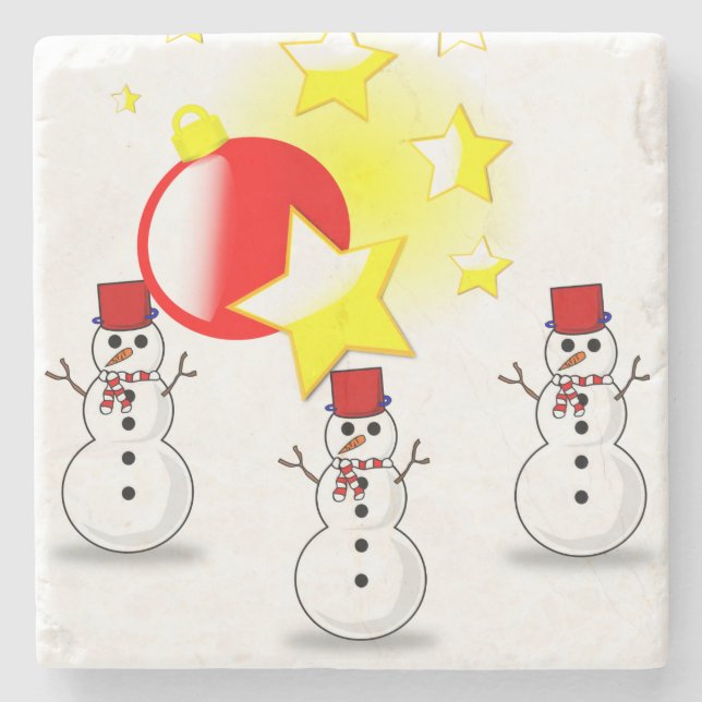 Snowman Marble Stone Untersetzer Weihnachten (Vorderseite)