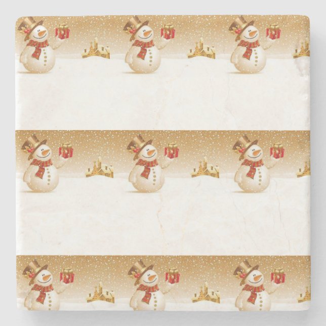 Snowman Marble Stone Untersetzer Weihnachten (Vorderseite)