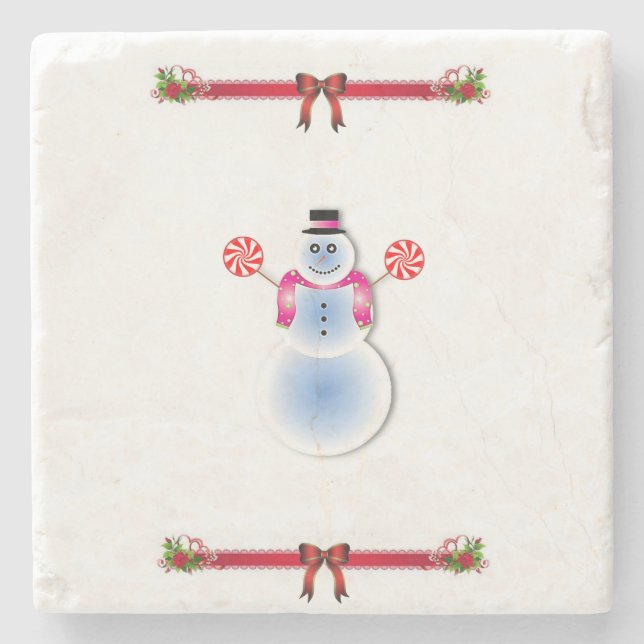 Snowman Marble Stone Untersetzer Weihnachten (Vorderseite)