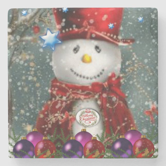 Snowman Marble Stone Untersetzer Weihnachten (Vorderseite)