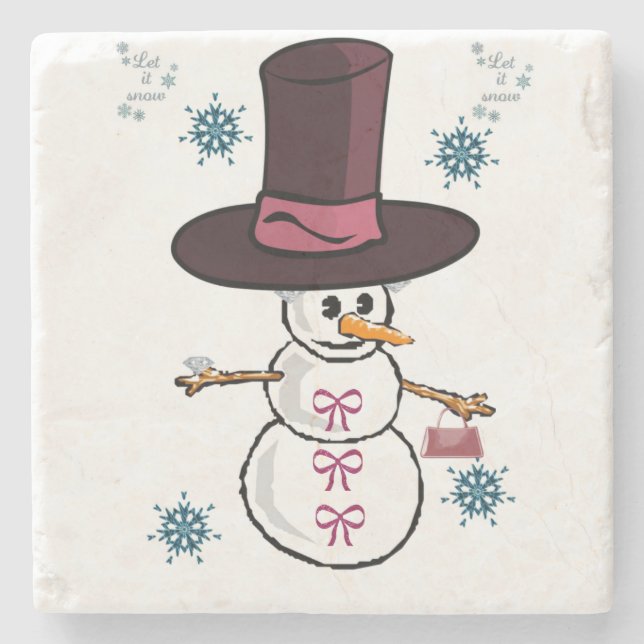 Snowman Marble Stone Untersetzer Weihnachten (Vorderseite)