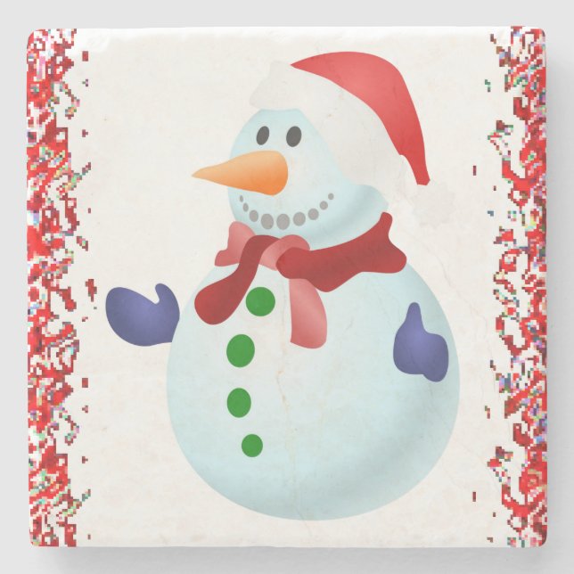 Snowman Marble Stone Untersetzer Weihnachten (Vorderseite)