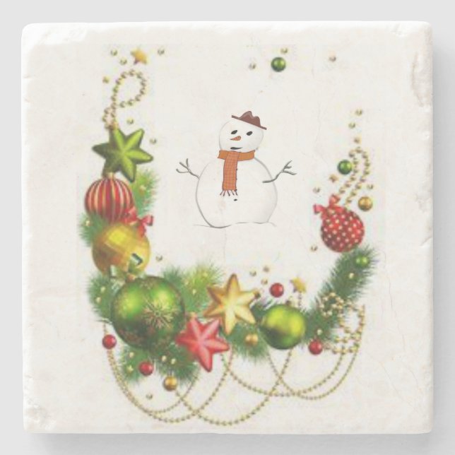Snowman Marble Stone Untersetzer Weihnachten (Vorderseite)