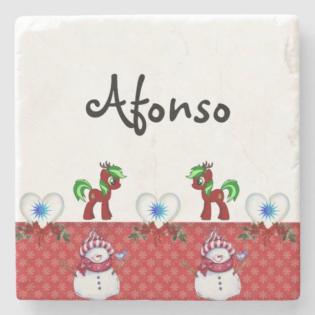 Snowman Marble Stone Untersetzer Weihnachten (Vorderseite)