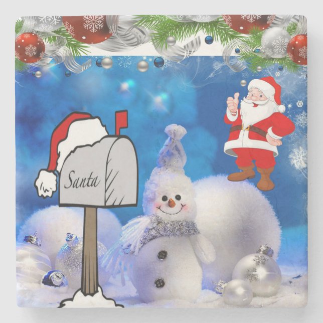 Snowman Marble Stone Untersetzer Weihnachten (Vorderseite)
