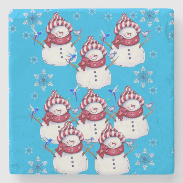 Snowman Marble Stone Untersetzer Weihnachten (Vorderseite)